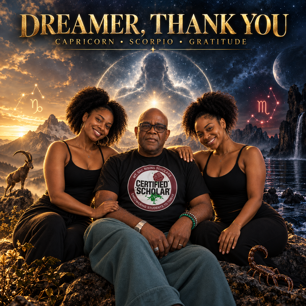 Dreamer Thank You workbook cover featuring Aaron Gaulding with Capricorn and Scorpio